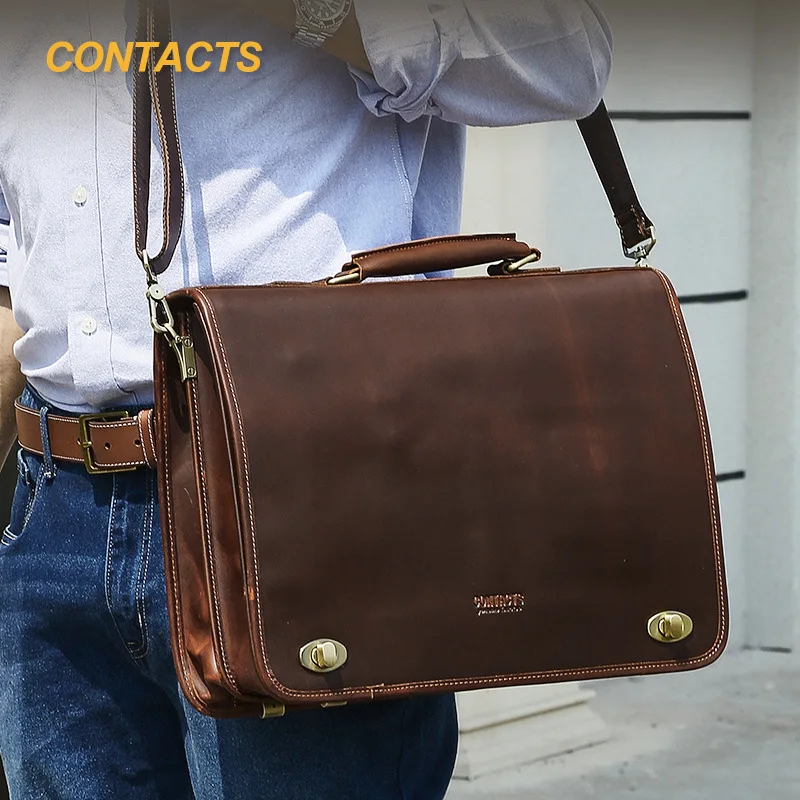 

HTS-MB189 Genuine leather men's business briefcase suitable for 14 inch laptop bag, multifunctional crossbody bag