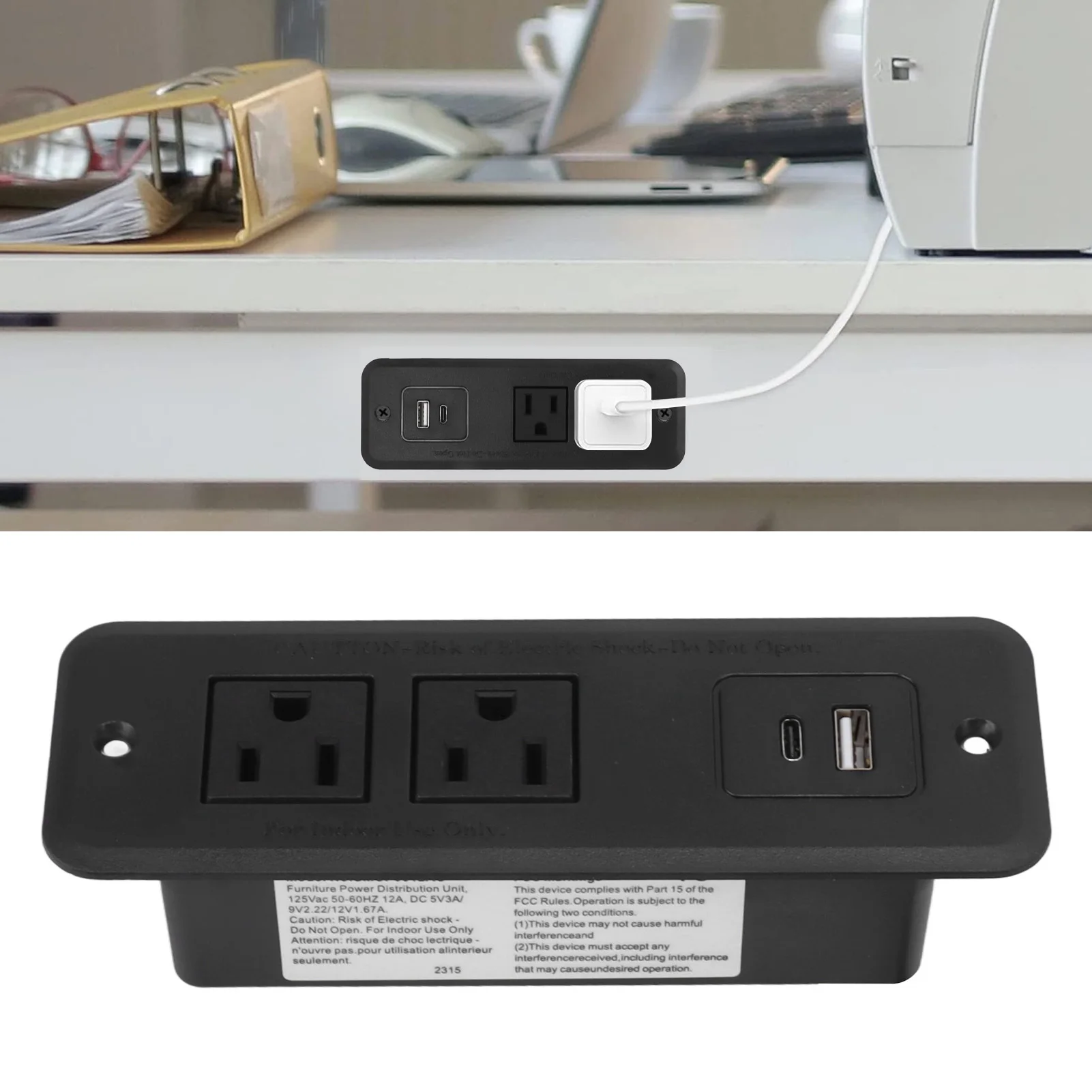 

Furniture Recessed Power Strip USB Type C 20W Recessed Power Socket For L Shaped Corner Table Side Table US Plug 125V