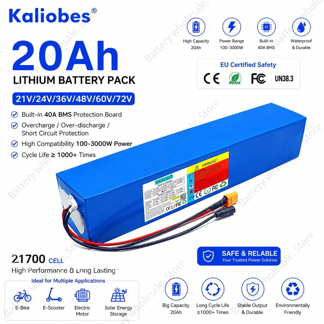 

21V 24V 36V 48V 52V 60V 72V 20Ah 21700 20s Lithium Battery Pack 3000W Built-in BMS Duty-free 6s 7s 10s 13s 14s 16s 20s battery