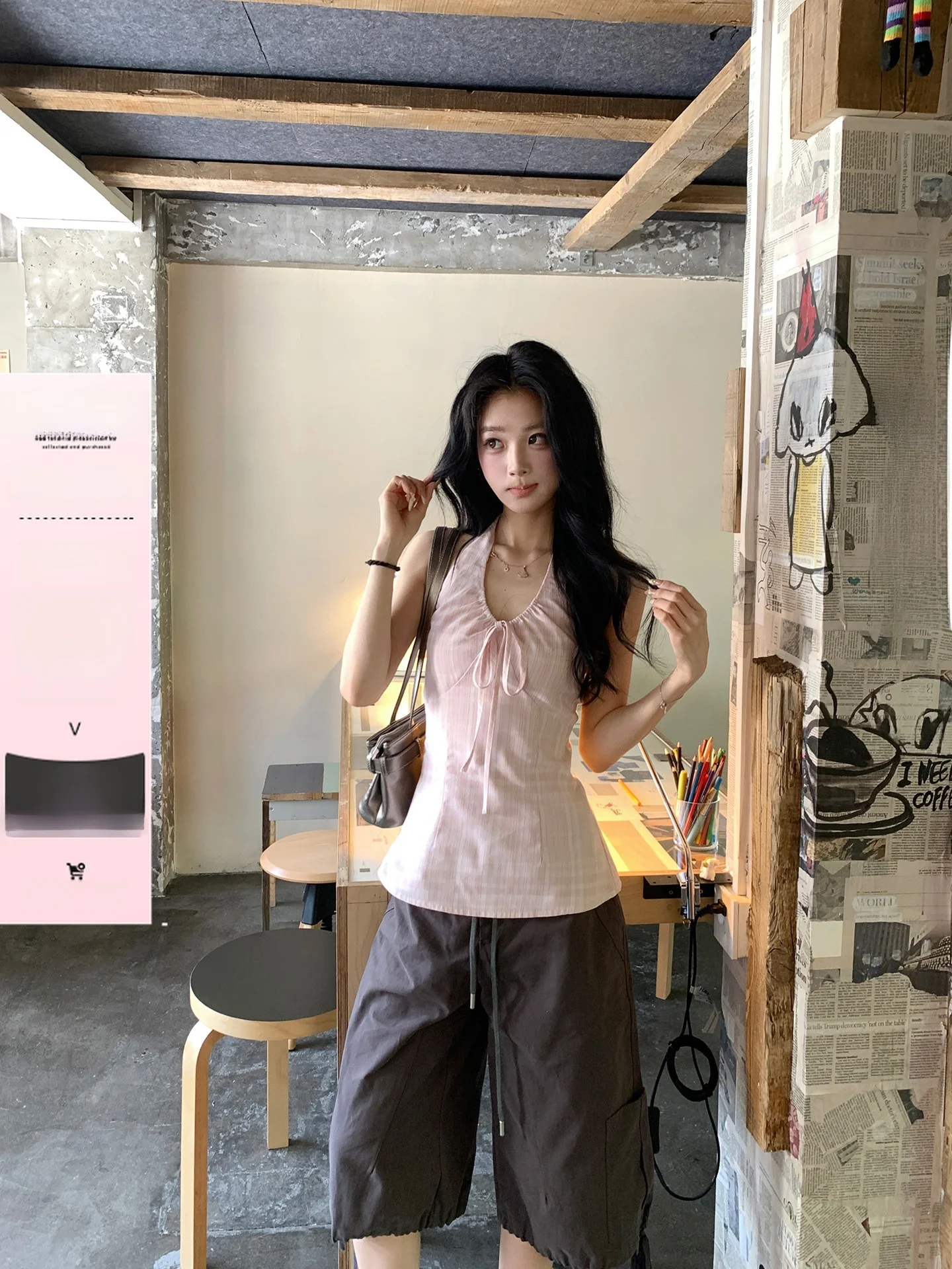 

Pink Striped Sizing Women's Tank Top Summer Outdoor Wear New Design Slimming Small Shirt V-neck Commute Style Regular Thickness