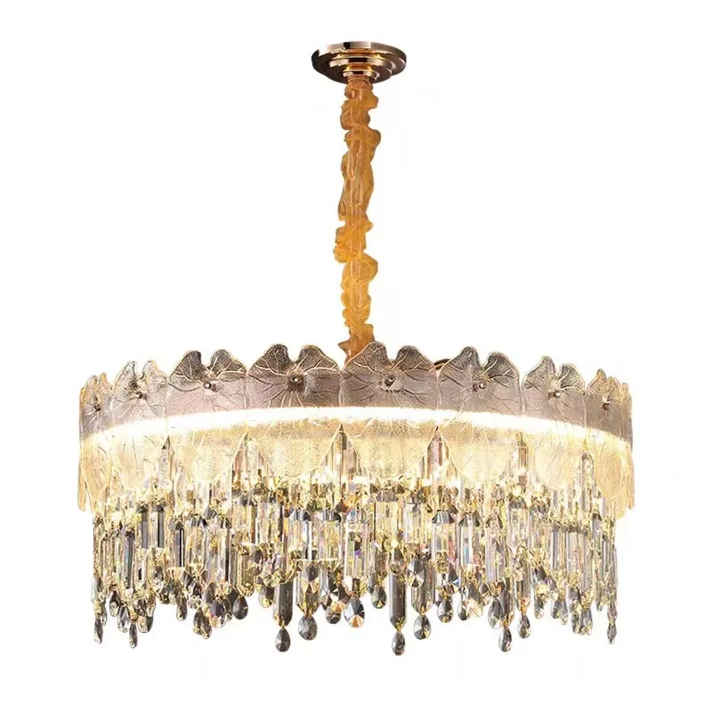 Modern Crystal Chandelier Luxury American Style Leaf Design Pendant Light for Living Room Bedroom Dining Room