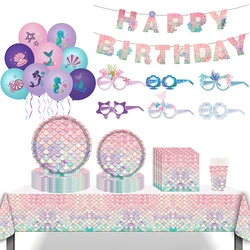 Mermaid Theme Party Disposable Tableware Paper Plates Cup for Girl Kids Mermaid Under the Sea Birthday Decoration Supplies