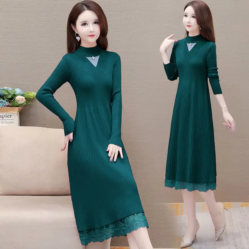 

Трикотажное платье высокого качества, женское пальто 2026, осень-зима, новые платья, женские простые повседневные платья-свитера с длинным дном, женские платья