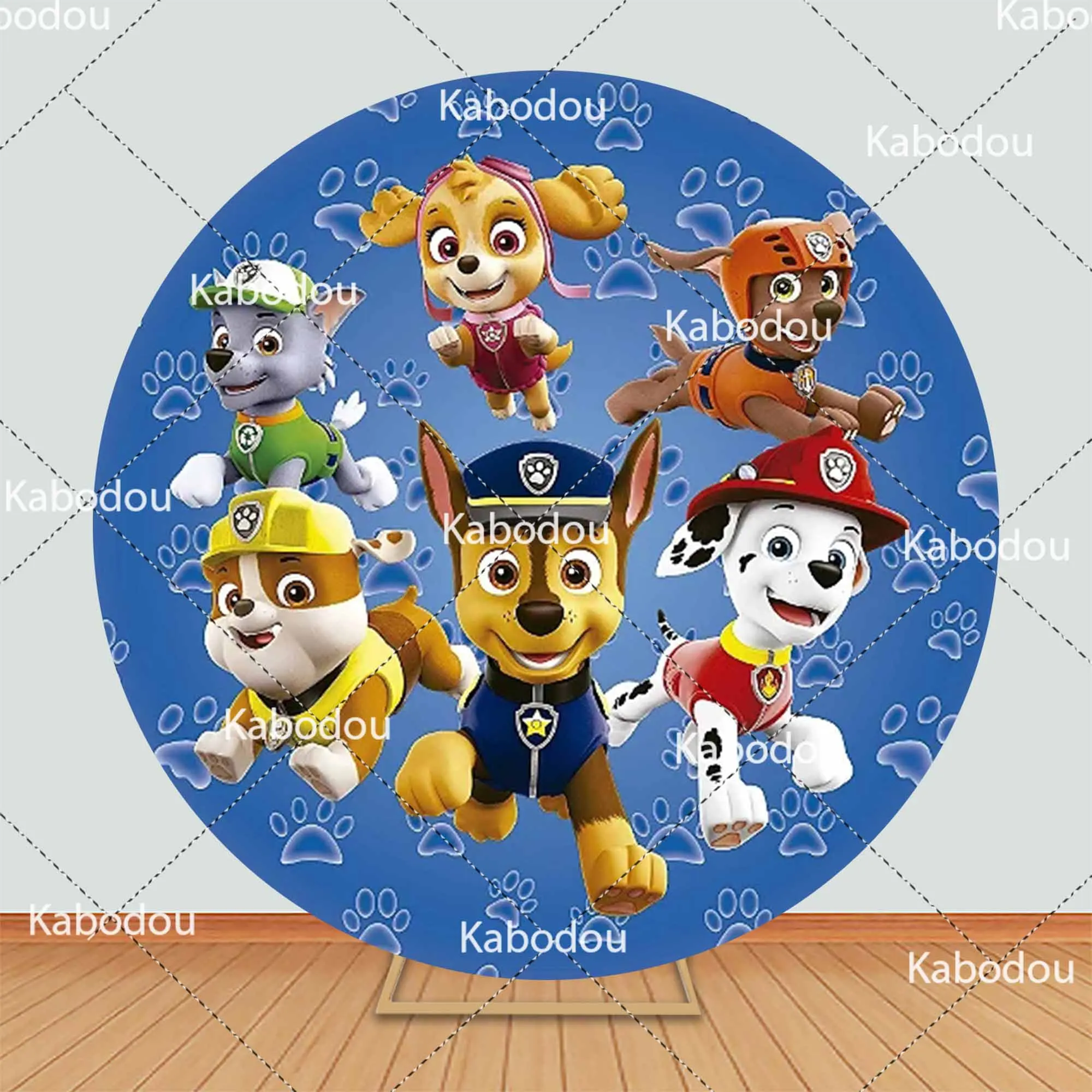 Paw Patrols Blue  Round Backdrop Boy Birthday Party Decoration Cartoon Photo Photography Background Baby Shower Cylinder Cover