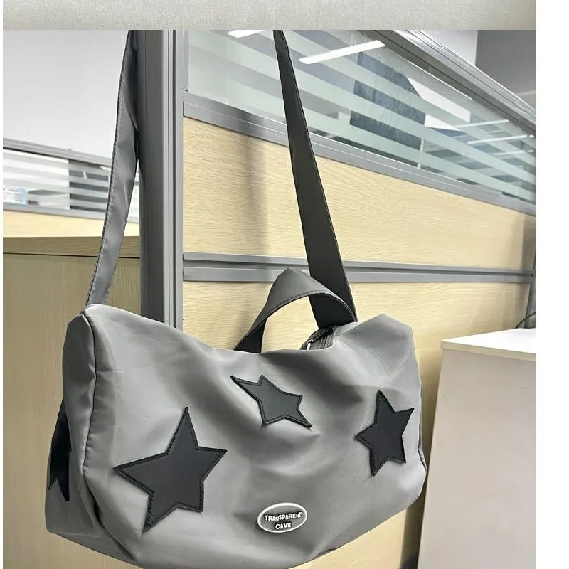 JIAERDI Star Grey Casual Crossbody Bags Women Hot Girls Nylon Sport Chic Y2k Messenger Bag Ladies Retro Harajuku Handbag Ladies