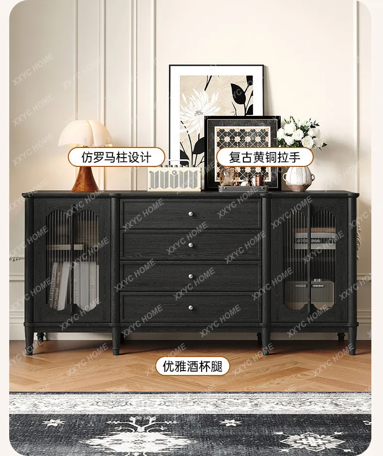Solid wood vintage-style dining room, tea cabinet, bedroom bedside cabinet, glass door integrated small apartment agains