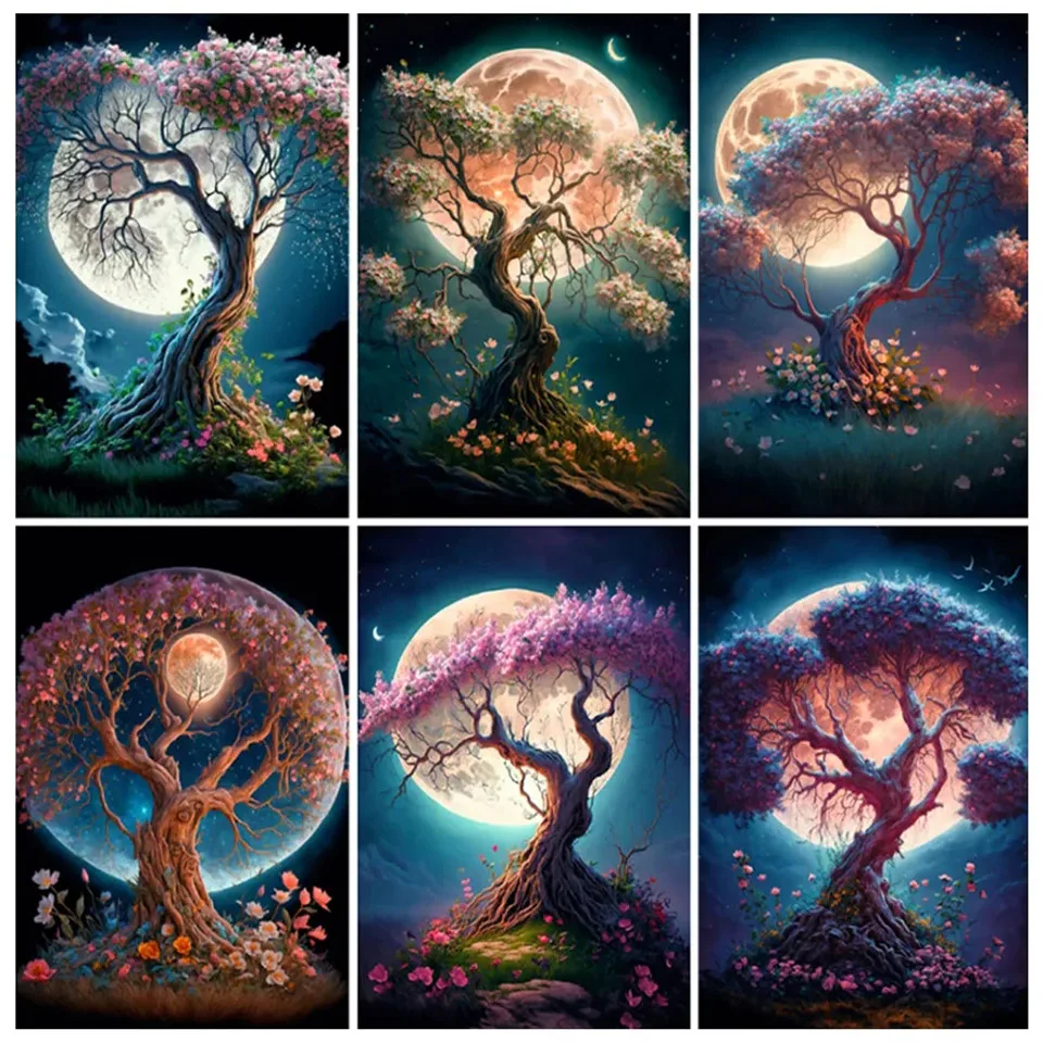 New 5D DIY Diamond Painting Fantasy Tree Moonlight Landscape Diamond Embroidery Sale Cross Stitch Mosaic Crafts Kits AS4005