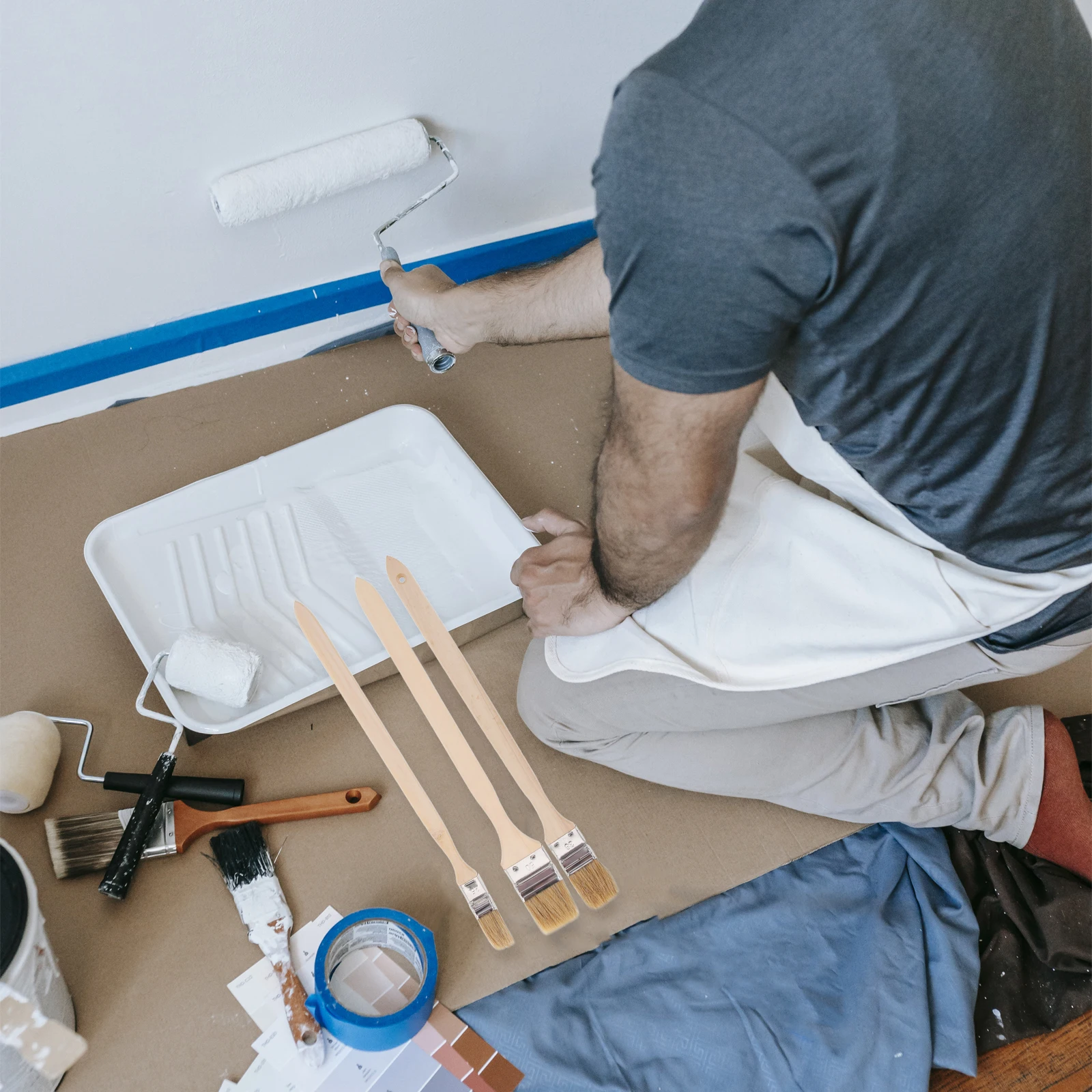 

3Pcs Bristle Paint Brushes Wood Handle Wall Art 1inch 1.5inch 2inch Sizes Portable Reusable Ship Brush Long Handle Soft Surface