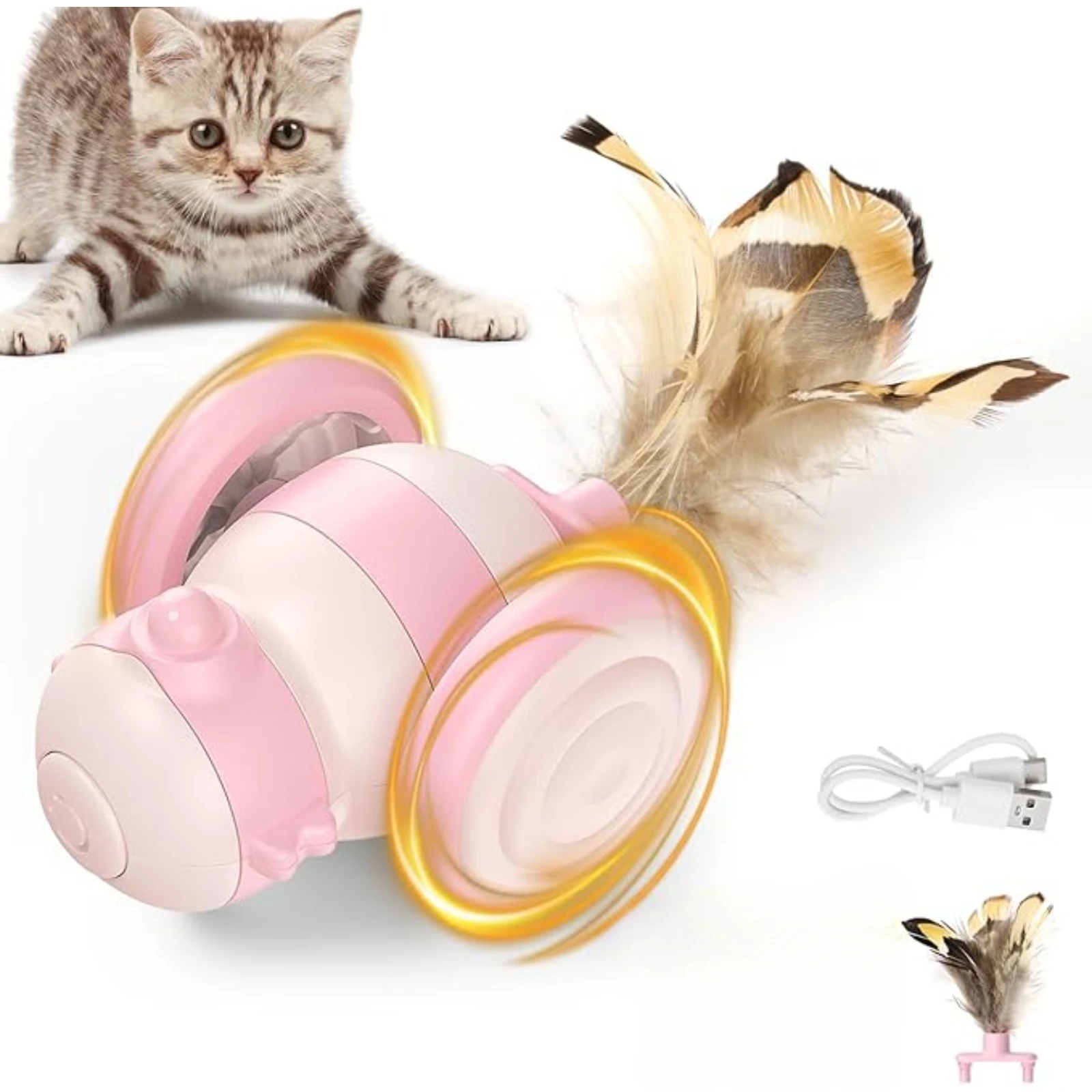 

Interactive Cat Toys for Indoor Cats, Bee Automatic Cat Toy with Feathers and LED Lights, USB Rechargeable Mobile Cat Toy,KLYM