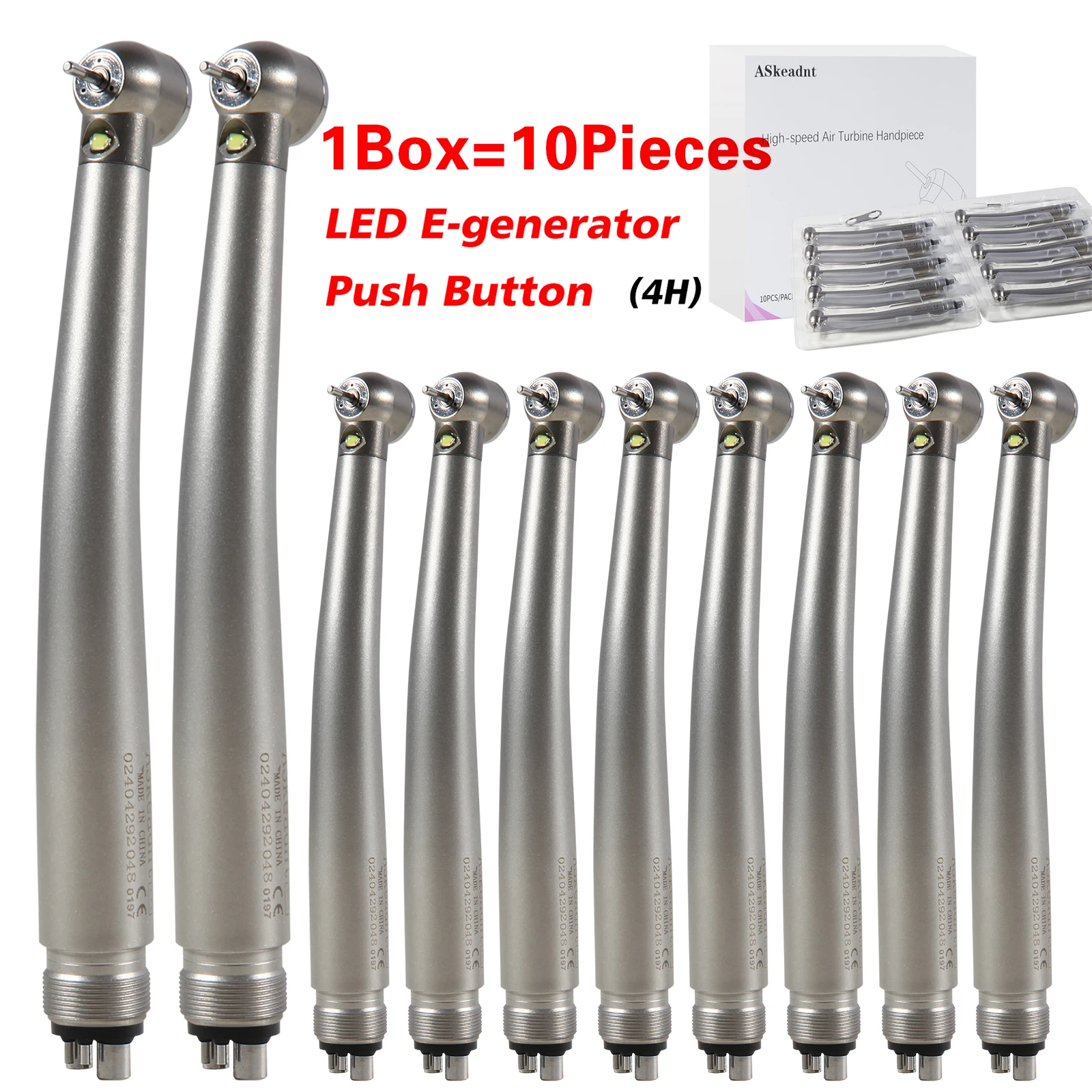 10Pcs KAVO Style Dental Standard Head LED E-generator Fiber Optic Push Button High Speed Handpiece 3 Spray 2/4Hole ASKEADNT