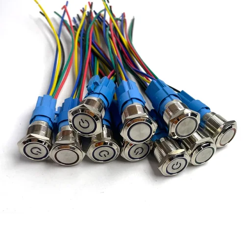 Imagen 2 del producto 5 uds interruptor de botón de Metal 12v 16mm 19mm 22mm lámpara de anillo símbolo de alimentación luz LED impermeable reinicio de bloqueo automático con conector 220