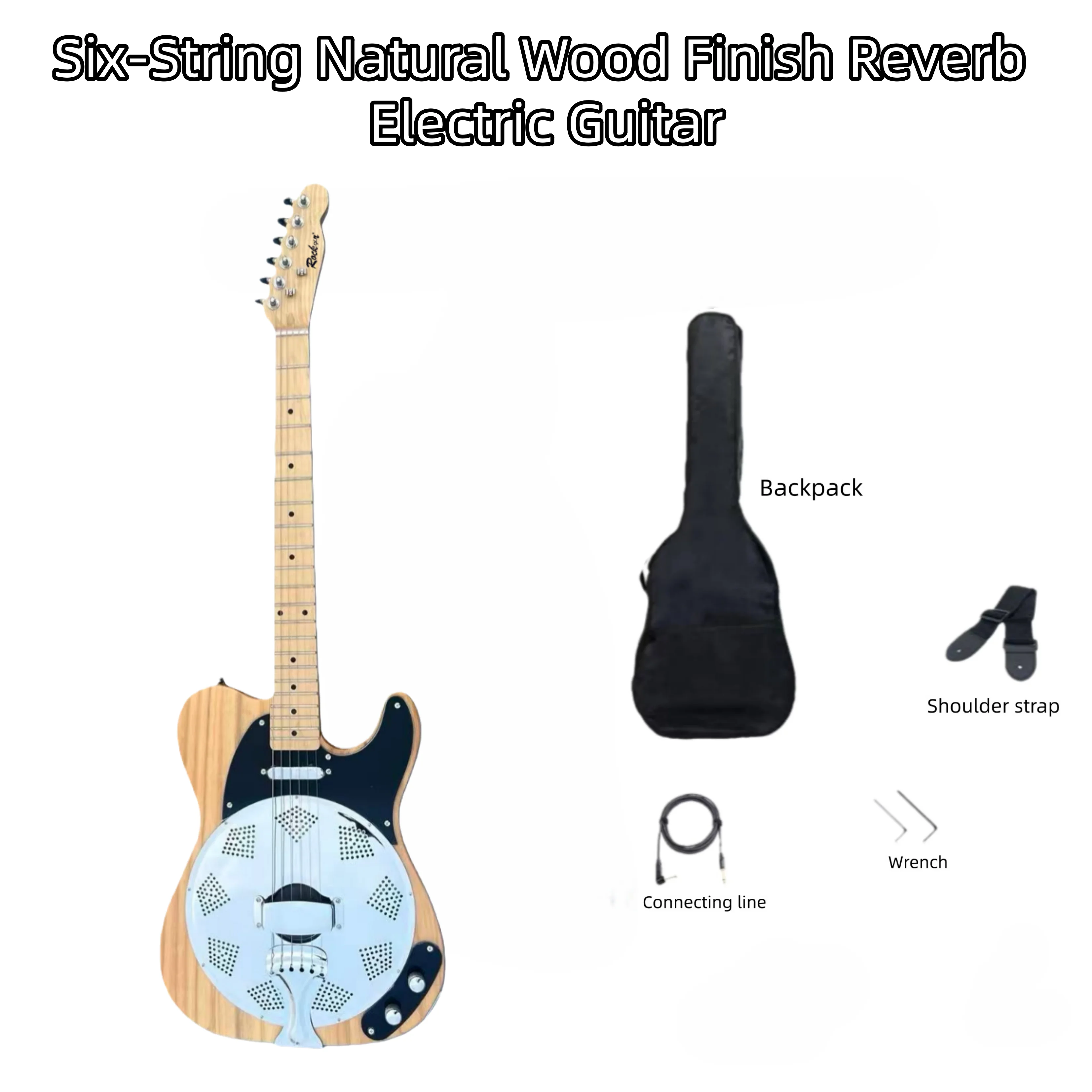 Vintage Natural Wood-Finish Reverb Electric Guitar: Ideal for Beginners and Professional Performances, Featuring a Stylish Reson