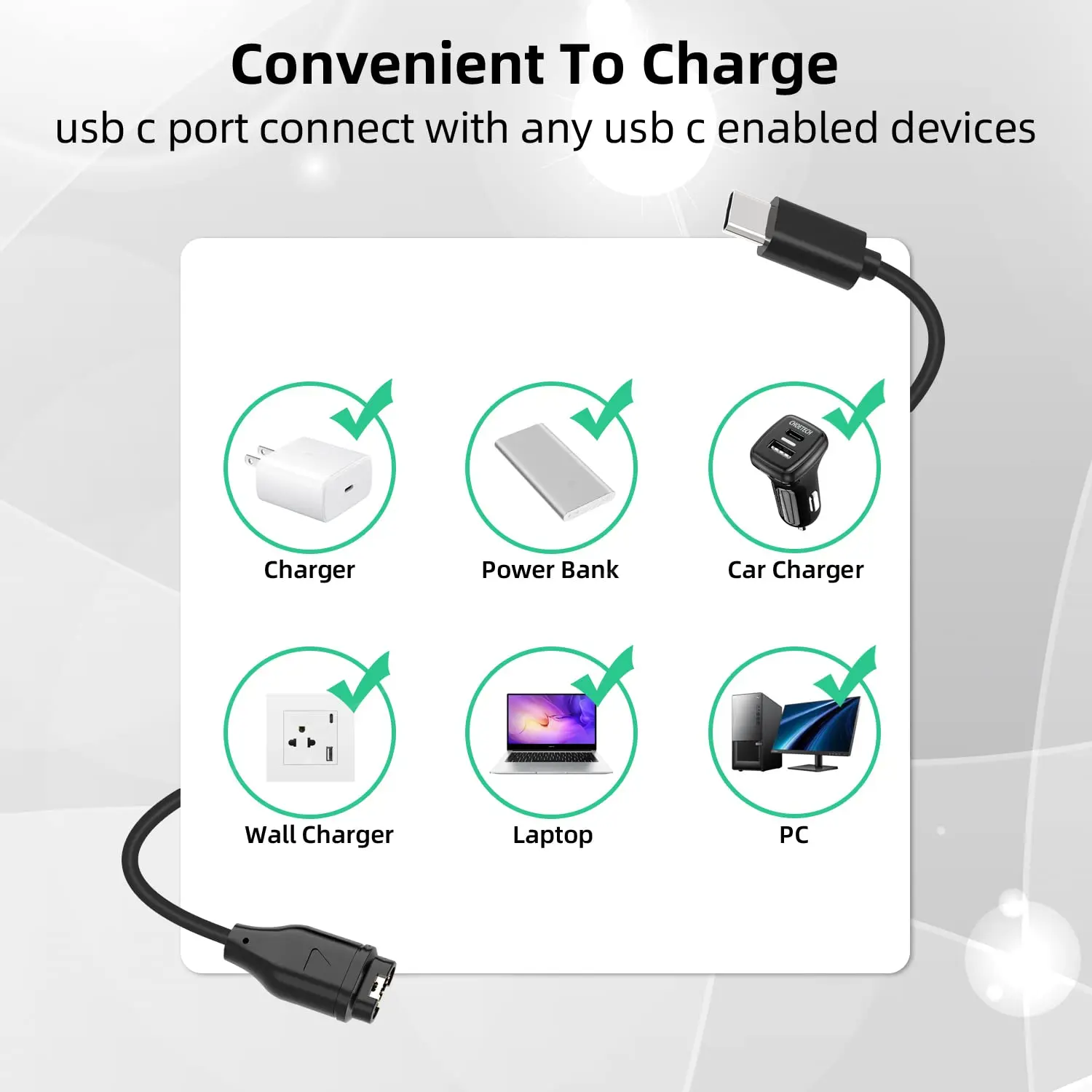 USB 타입 C 시계 충전 케이블 가민 페닉스 7 7S 7X 6 6S 6X 5 5S 포러너 965 945 245 USB C 고속 충전 케이블