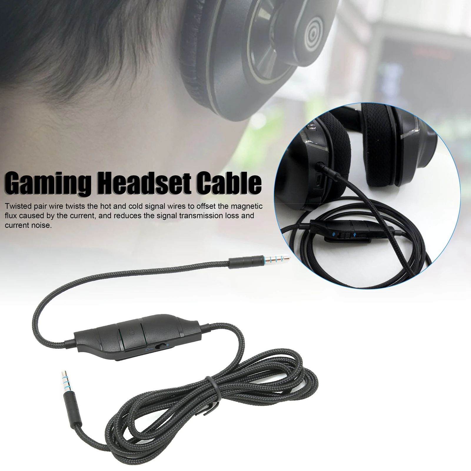 Cable de repuesto para auriculares, Cable de Audio para auriculares para juegos con Control de volumen y micrófono para Logitech G633/G635/G933/G935