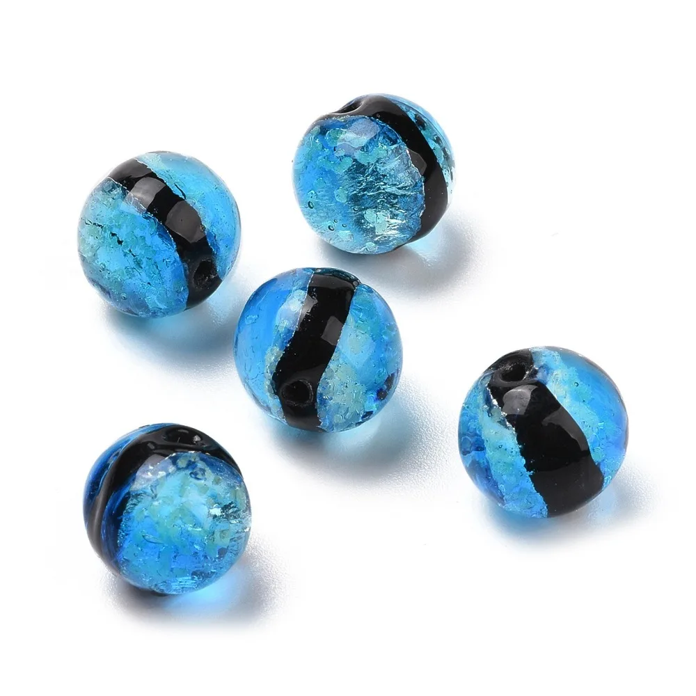 20Pcs Luminous Handmade Silver Foil Glass Beads 10mm Round Spacer Bead Glow in the Dark for DIY bracelet necklace jewelry making