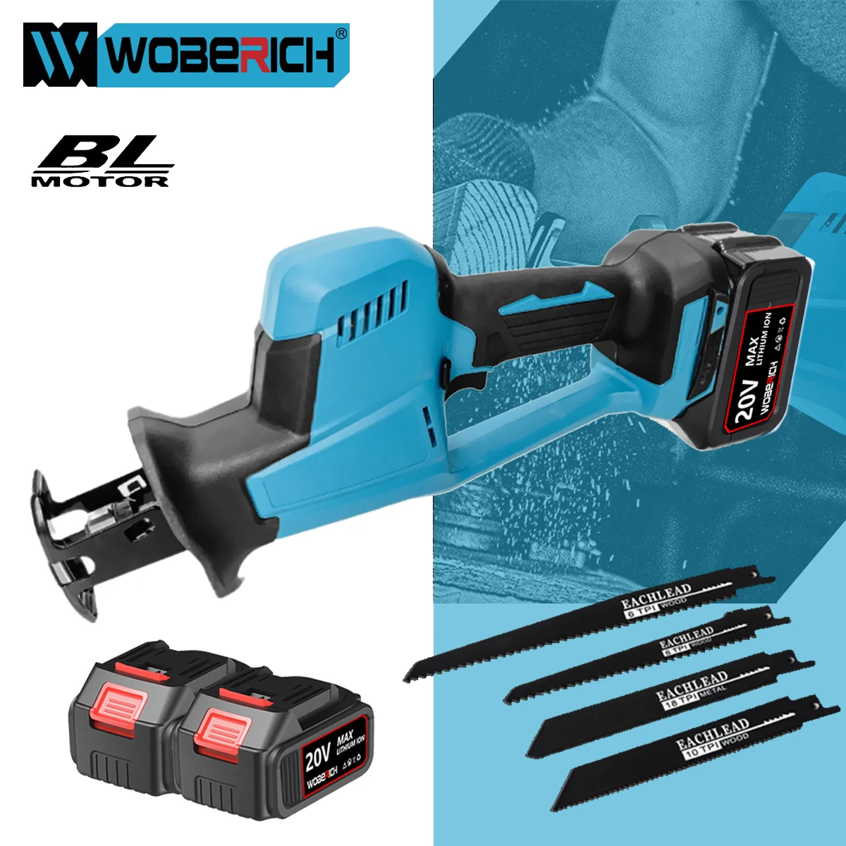 WOBERICH 18V Brushless Quick Reciprocating Saw Cordless Reciprocating Saw Rechargeable High Power Wood For Makita 18V Battery