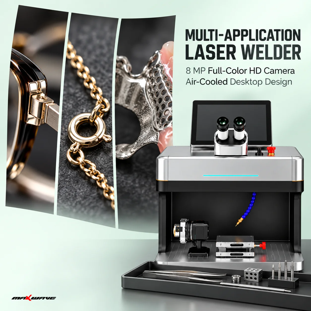 MAXWAVE M3 Multi Application 3 in 1 Jewelry Laser Welder Marker and Cutter with HD Camera Air Cooling