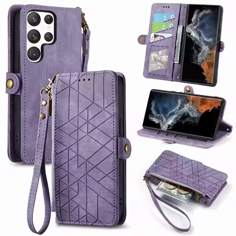 Zipper Leather Wallet Card Solt Case for Samsung Galaxy S23 Ultra S22 S21 FE S20 Plus A54 A34 A14 A24 A53 A52 Cards Purse Cover