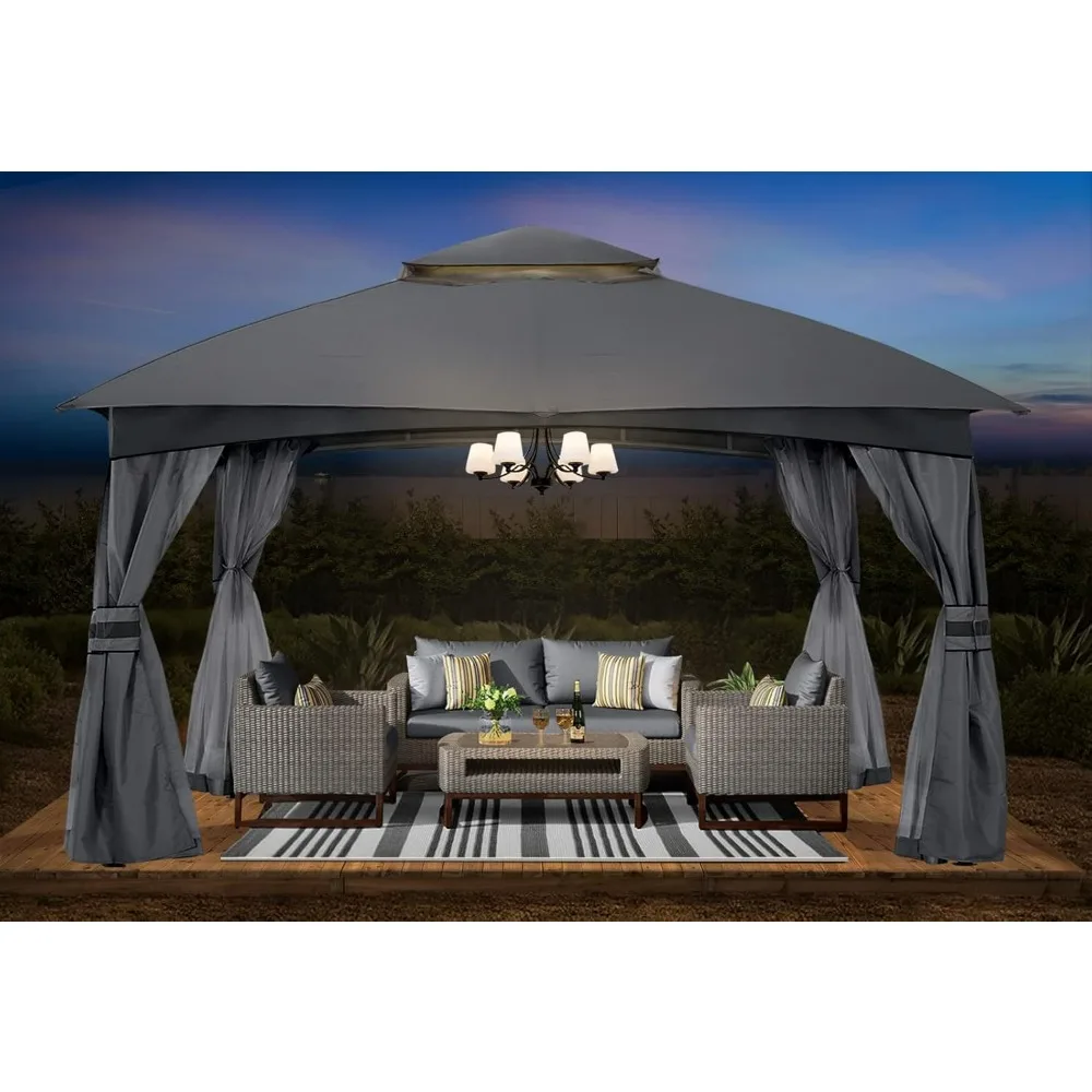 Gazebo exterior de 10x12: cenador de patio con mosquitera, toldos exteriores para sombra y lluvia para césped, jardín, patio trasero