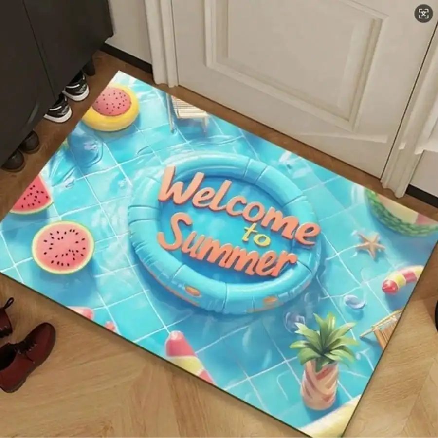 Flip Flop Door Mat - Beach Seashell Watercolor Decor, Non-Slip Entrance Carpet, Summer Coastal Style, Multiple Sizes
