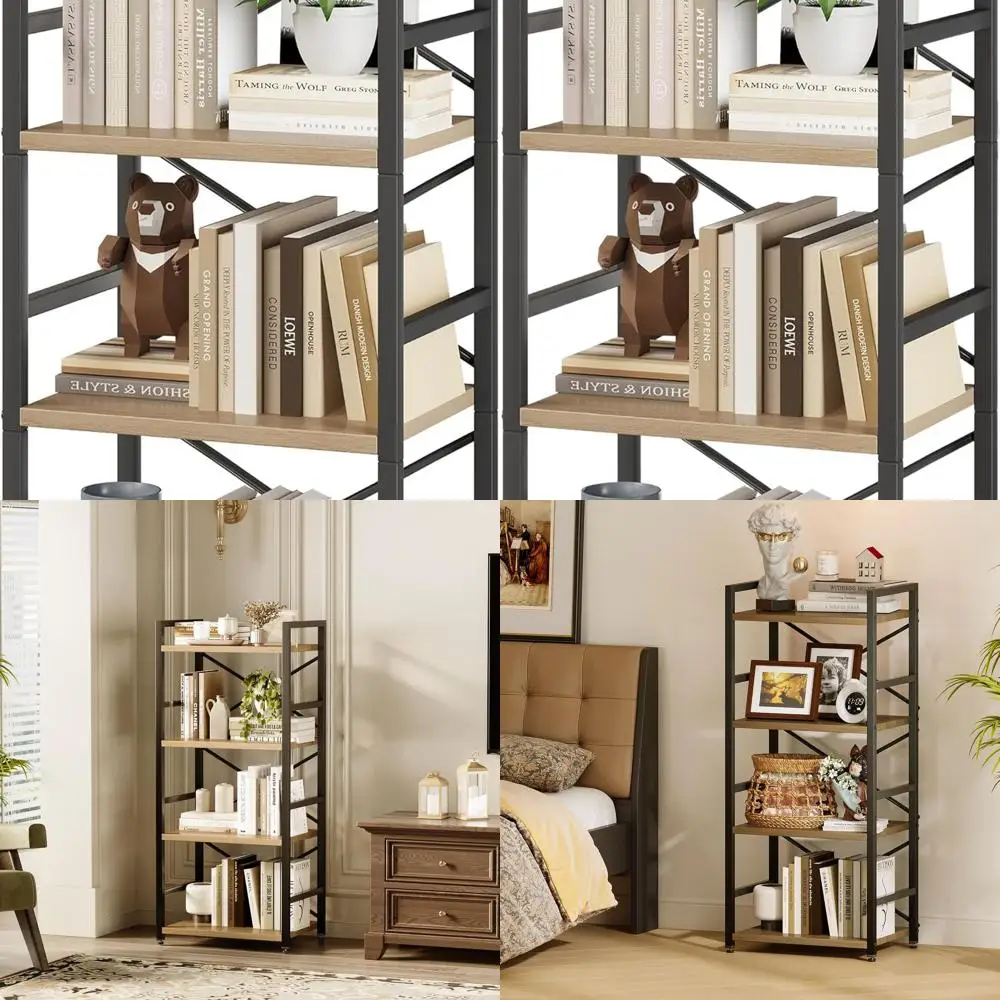

Compact 4-Tier Metal Bookshelf for Kids - Ideal Storage Solution for Books in Living Room, Bedroom, and Home Office (Light Coffe