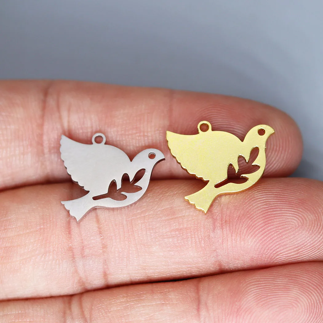 5pcs/lot Olive Branch Dove Bird Charm for Jewelry Making fit Charm Bracelet Necklace Pendant DIY Crafts Supplier