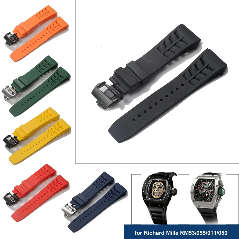 

25mm High quality soft silicone strap for Richard Mille RM53/055/011/050 men's waterproof and sweat proof rubber bracelet