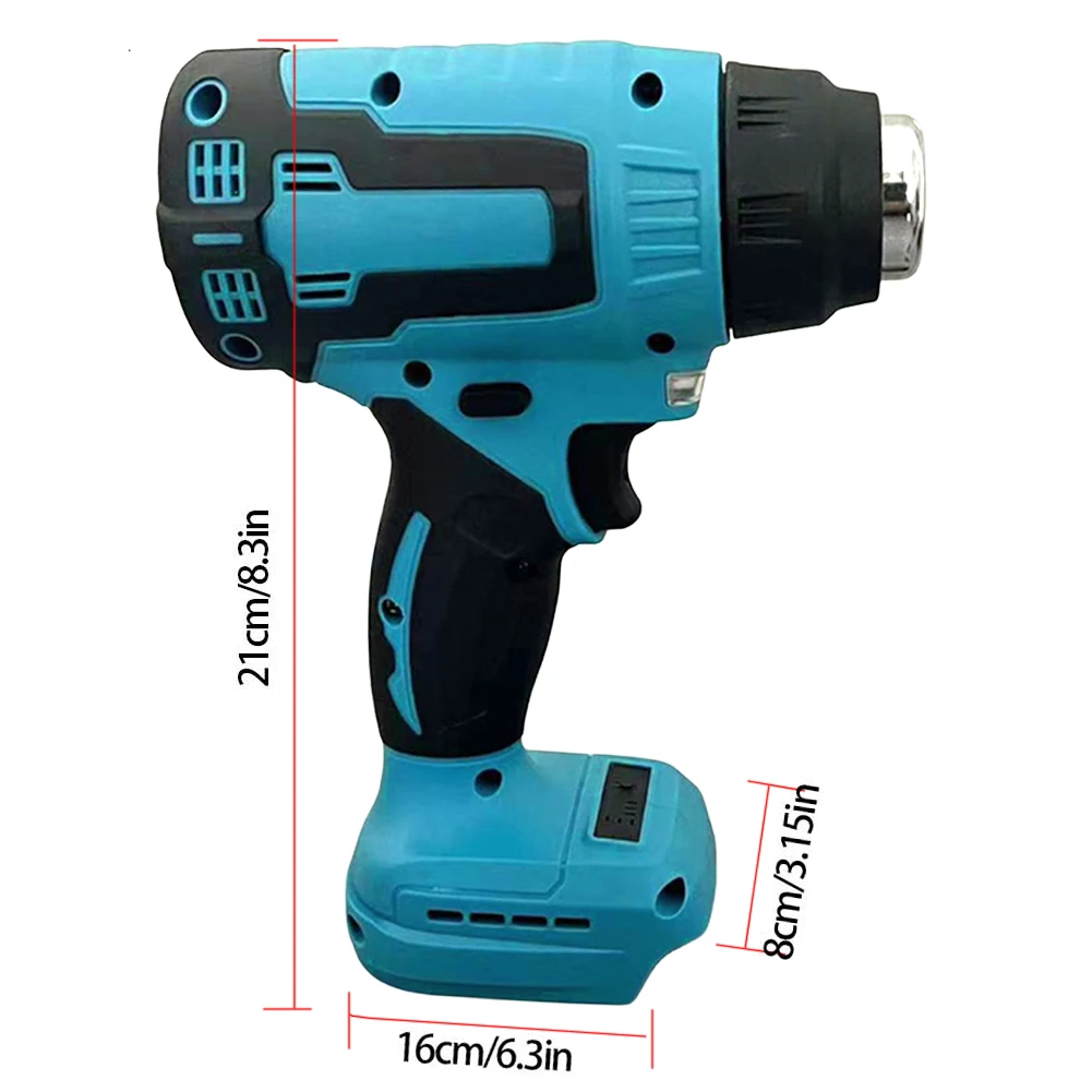 Cordless Hot Air Gun Thermal Blower with 3 Nozzles Heat Gun Home Shrink Wrapping Tool 0-500℃ Rechargeable for Makita Battery