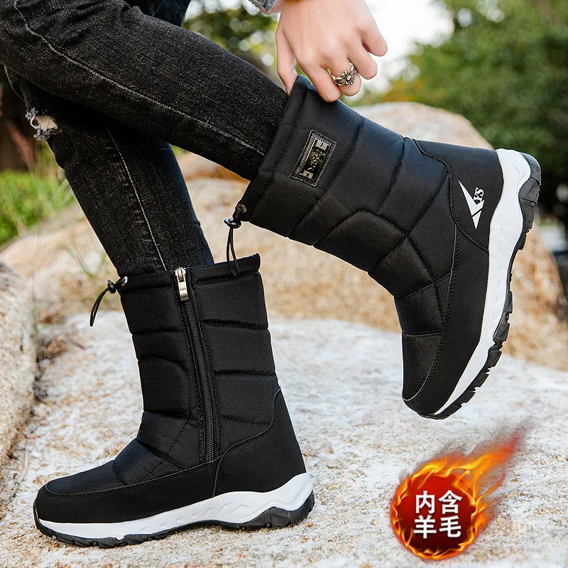 2025new botas masculinas de pelúcia quente bota de neve moda alta superior sapato de algodão ao ar livre botas de plataforma antiderrapante para homens botas de inverno