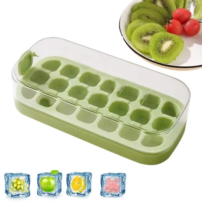 Ice Cube Maker Tray Ice Cube Tray With Lid And Bin No-Touch Ice Cube Trays Ice Ball Maker Mold 21Pcs Ice Cube Mold For Cocktail