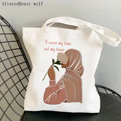 Women Canvas Shoulder bag I Cover My Hair Not My Brain Shopping Bag Students Books Bag Harajuku Shopping Handbags Tote For Girls