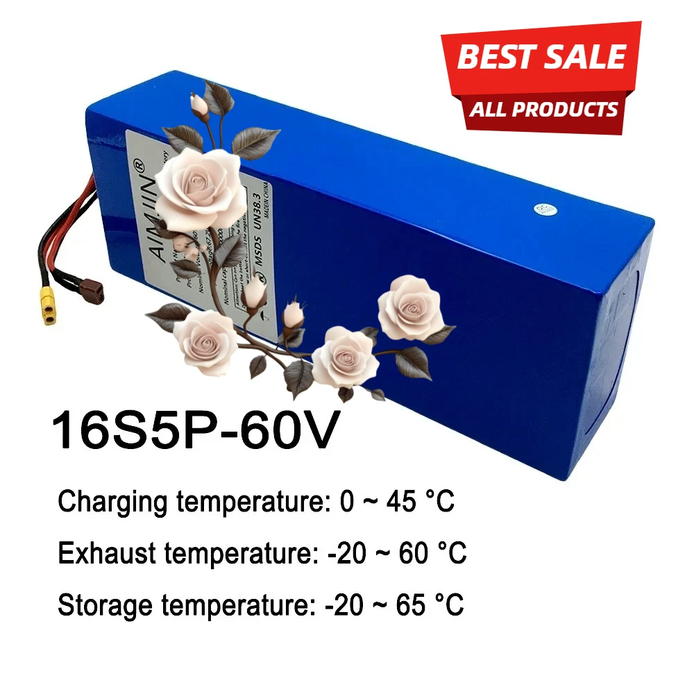 

With built-in BMS 16S5P 60V 20Ah 2000W high-power Li-ion battery pack for Motorcycle, scooter, Bicycle MotorReplace battery