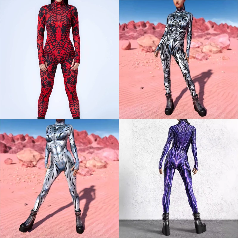 

Adult New Street Art Fantasy Bodysuit -Gothic 3D Body Painting Costume Urban Terror Halloween Cosplay with Matte Skeletal Print