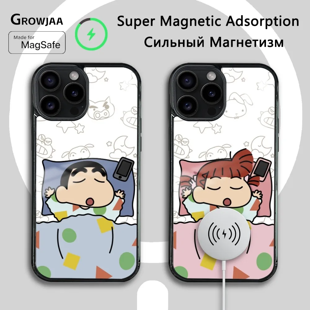 

C-Crayon S-ShinChan Cartoon Phone Case For iPhone 16 15 14 13 12 11 Pro Max Plus Mini Magsafe Mirror Wireless Magnetic Cover