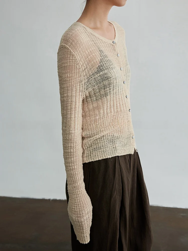 

Летний легкий кардиган из смесового хлопка для женщин, вязаный, с защитой от солнца, повседневный