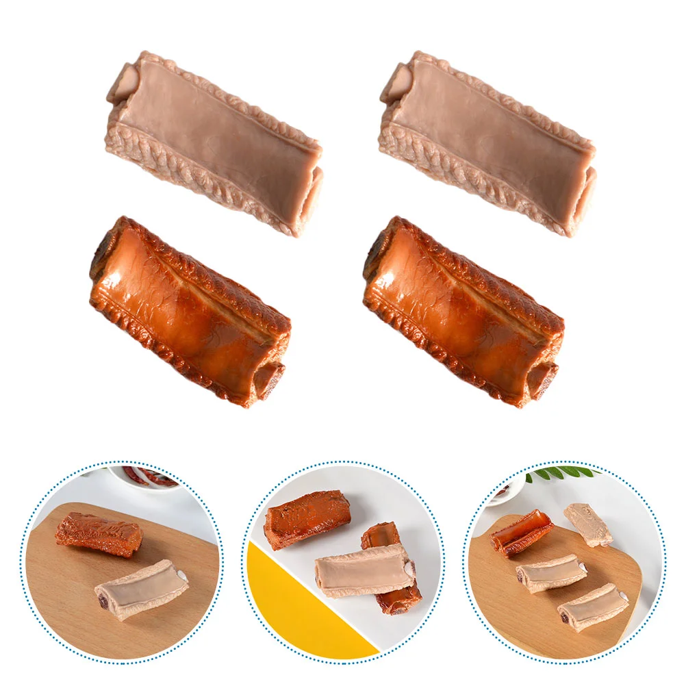 4 Pcs Decorations Simulation Rib Model Toy Artificial Food Props Pvc Stewed Pork Ribs Photo