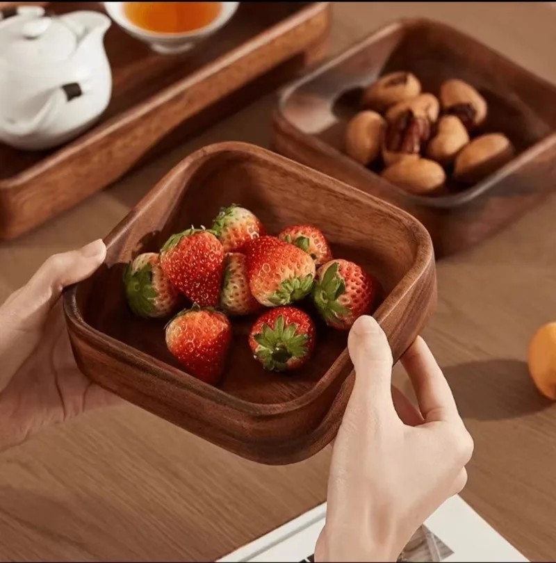 

Walnut Small Square Bowl Dry Fruit Plate Wooden Dim Sum Tray Pastry Nut Storage Box Solid Wood Fruit Plate