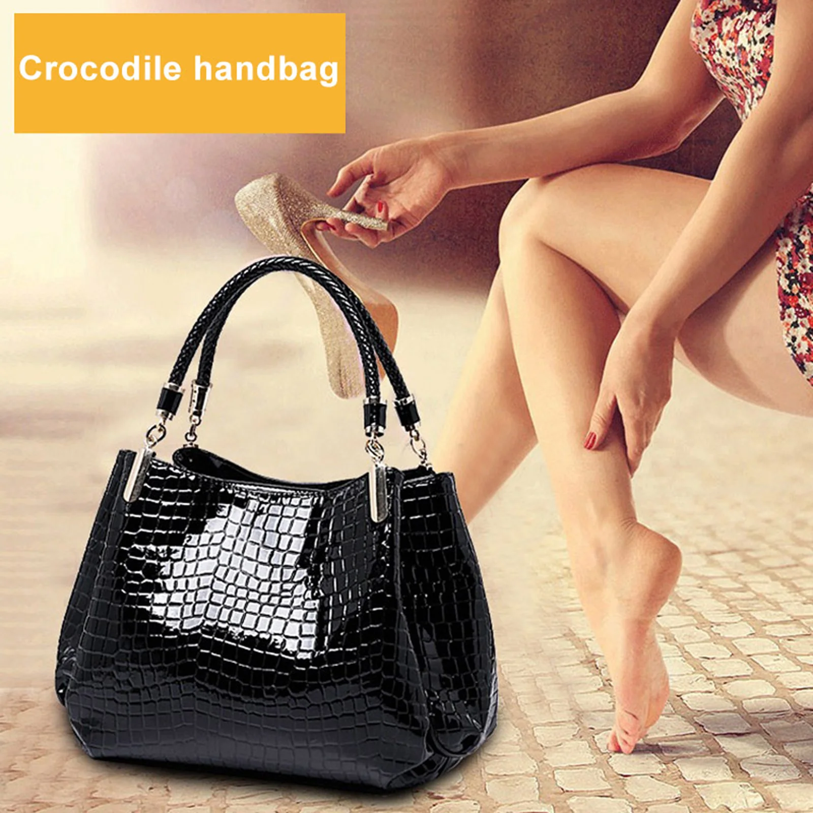 Women Alligator Print Tote Bag All- Top Handle Underarm Shoulder Bag for Holiday Vacation Storage