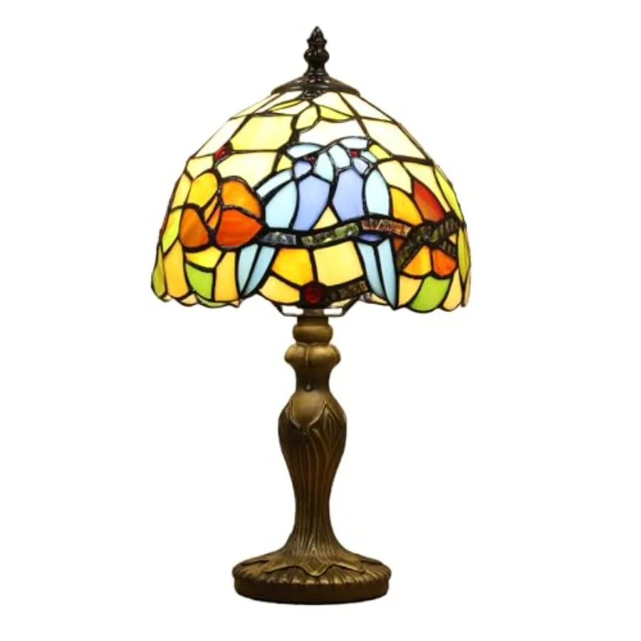 

Tiffany Small Table Lamp Stained Glass 3 Way Color-temperatures Antique Side Table Lamps Bedside Nightstand Lamp for Bedroom Li