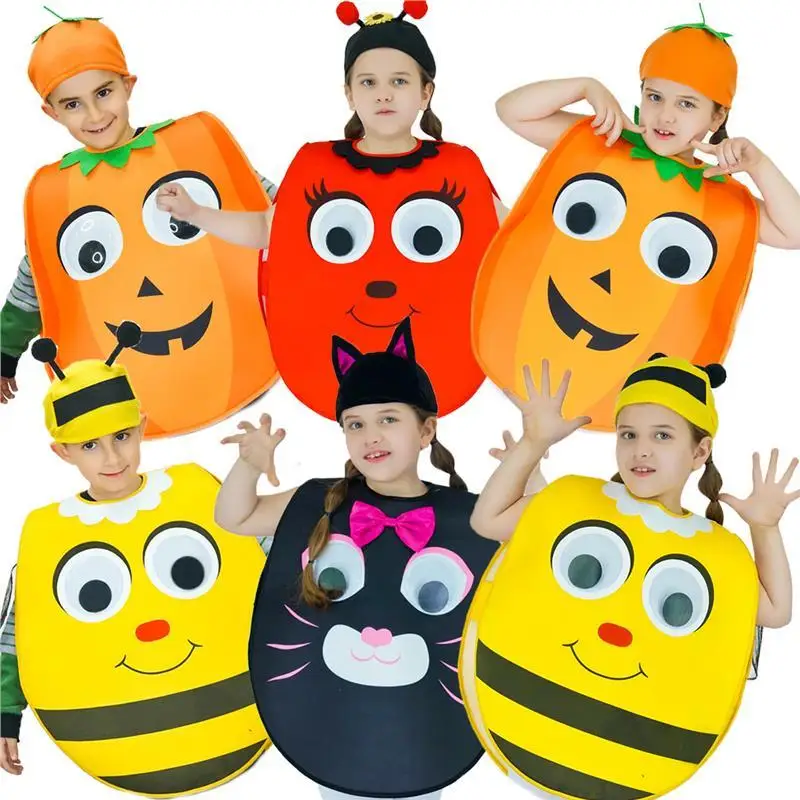 

Adorable Children's Costume loween Pumpkin Role-plang Par Clothes Cosplay Kids' Performance Outfit PU Material
