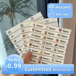 90pcs Custom Name Sticker Customize Stickers Waterproof Labels Children School Stationery Variety Patterns Animal BoyTag 30x11mm