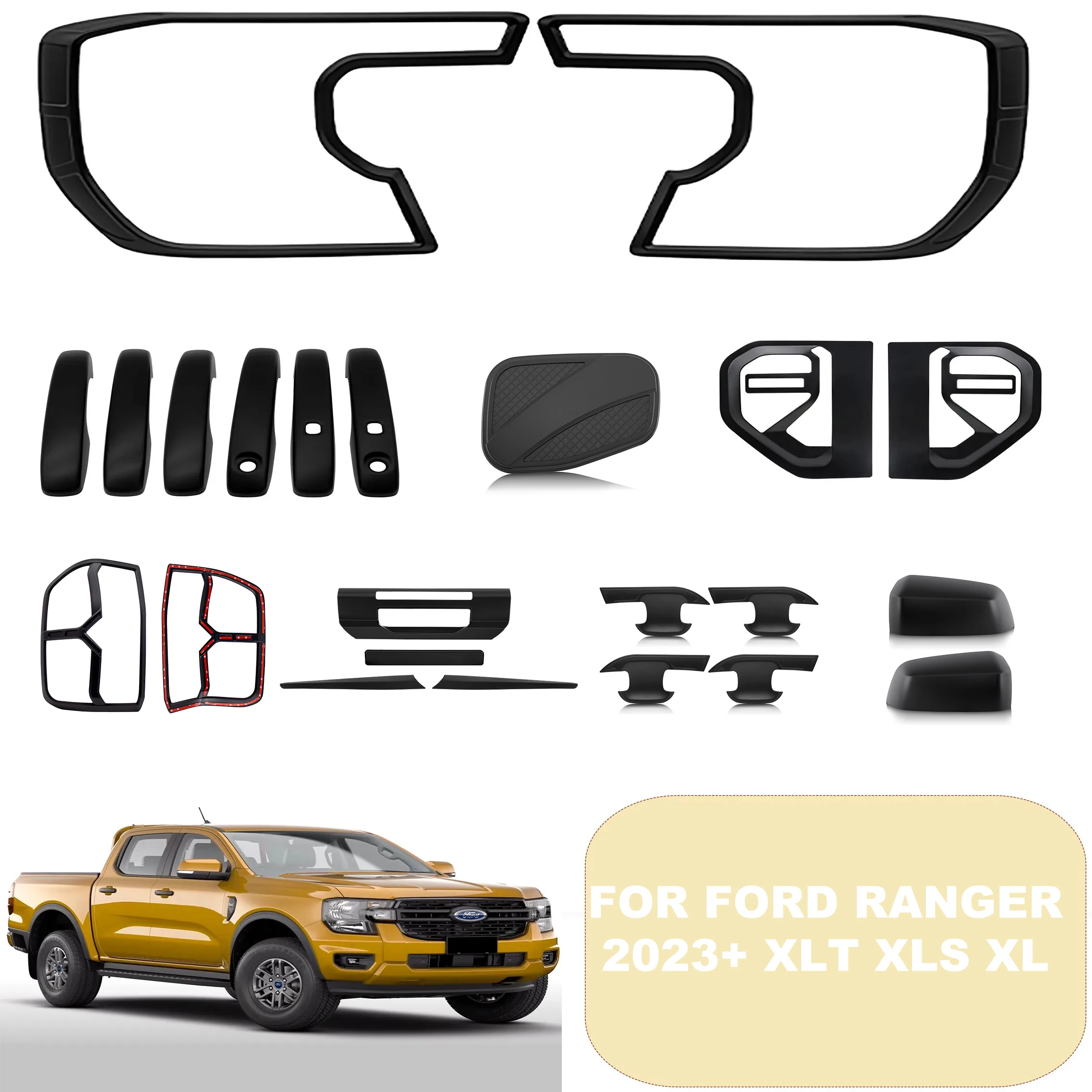 

Внешние аксессуары, крышка задних фонарей, ручка, крышка бензобака, накладка для Ford Ranger 2023 2024, спортивный XLT XL, защитный комплект кузова