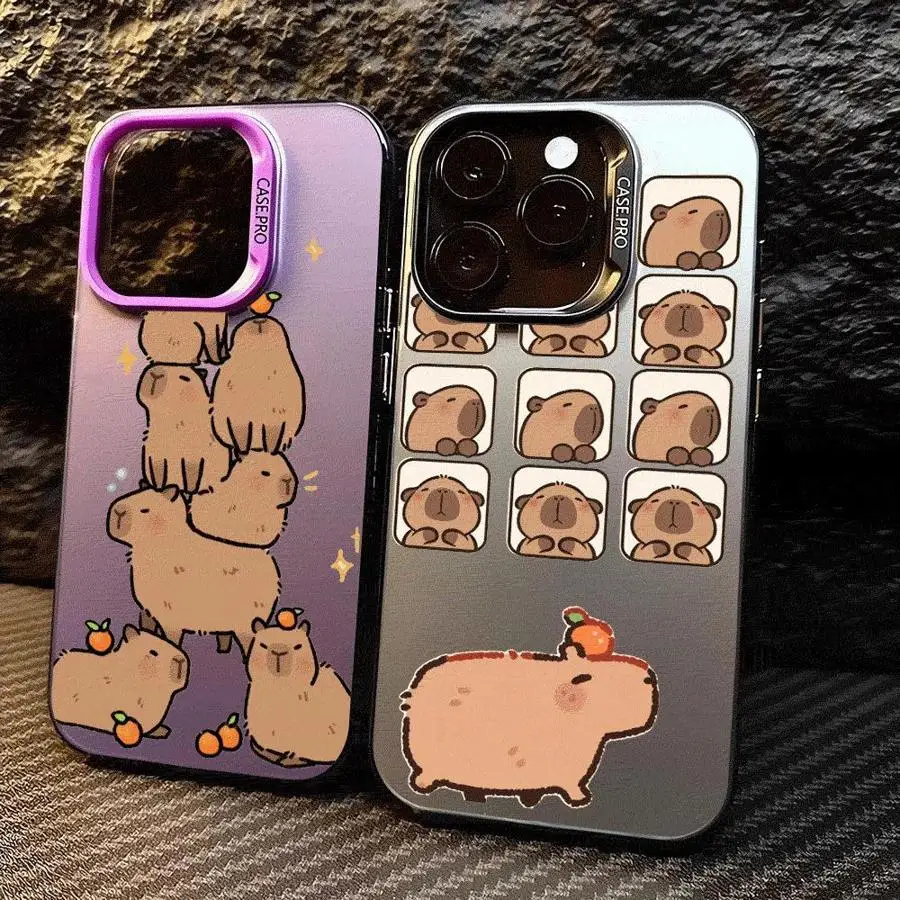 Cartoon Capybara Phone Case for Apple iPhone 16 11 13 15 Pro 12 14 16 ProMax 13 12 15 14 Plus Hard PC Capa Cover