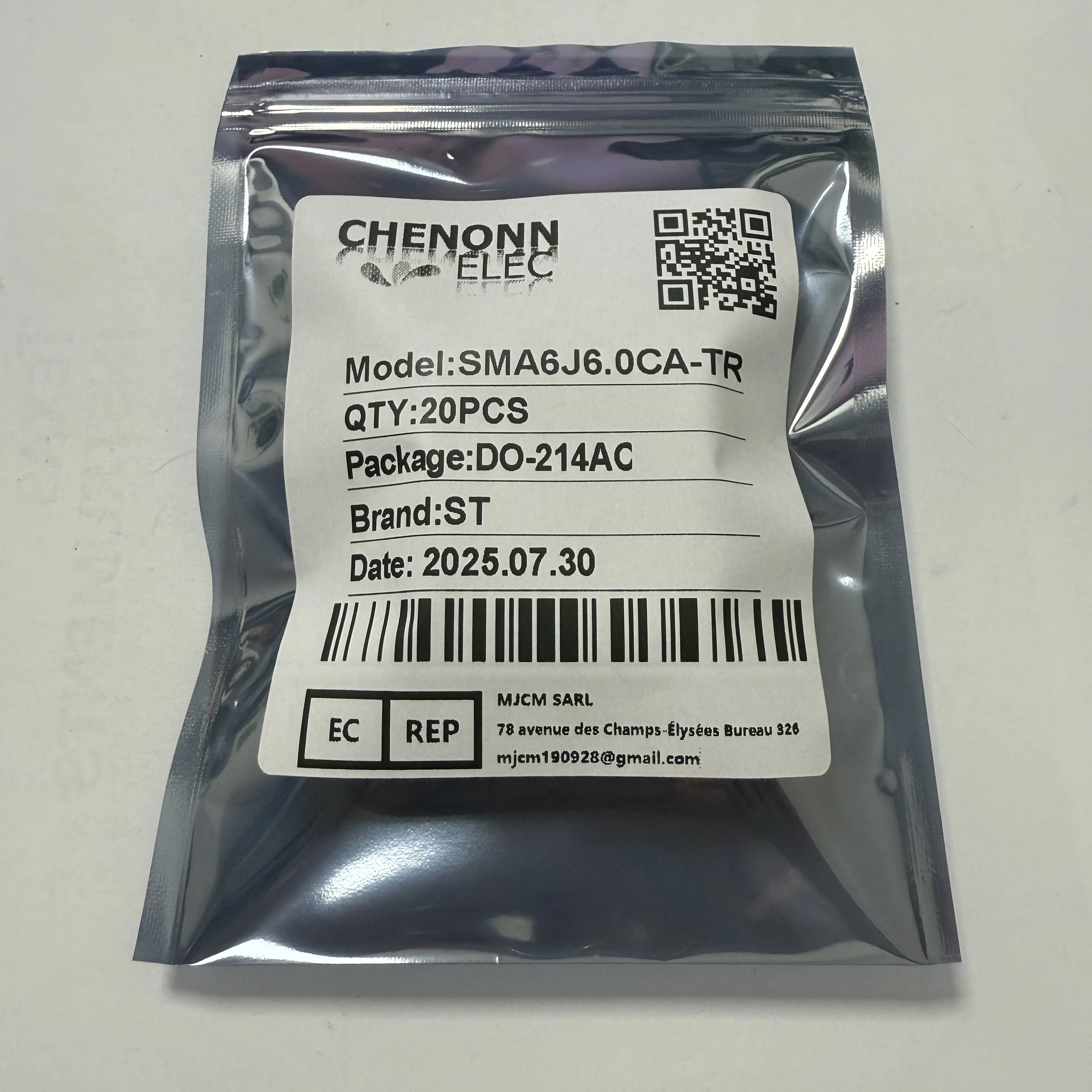 20 ชิ้น/ล็อต SMA6J6.0CA-TR (ป้องกันไฟฟ้าสถิตและไฟกระชาก)