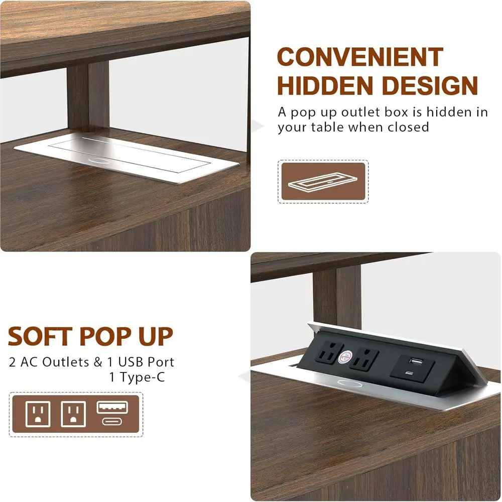 Narrow End Table with lip Top Charging Station and 2 Ders | Type-C & USB Port & Power outlets, Wooden Storage Cabinet, Side Tabl view 4