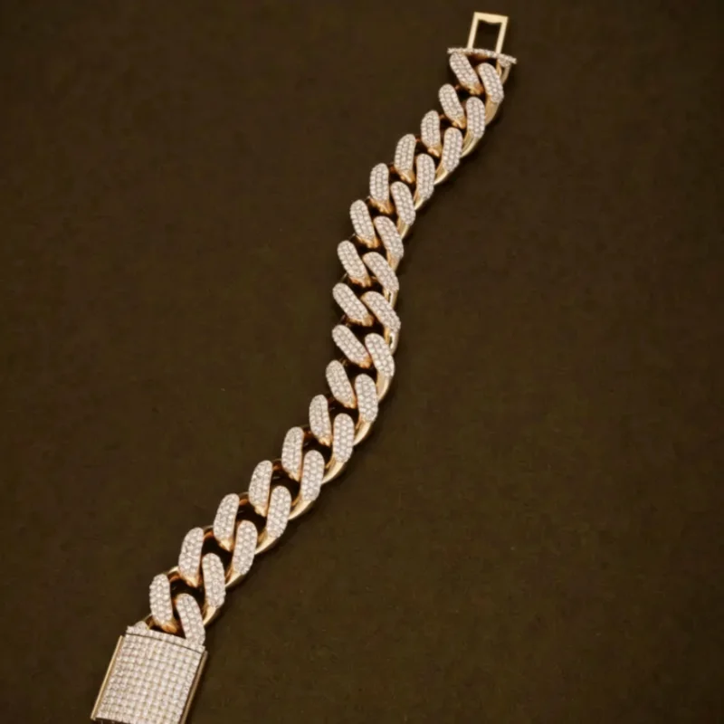 Hop 18K .Hip Solid Gold Lab/Natural Diamond Cuban Chain Luxury Cuban Chain Pave Set Lab Grown Diamond Cuban Bracelet for Men