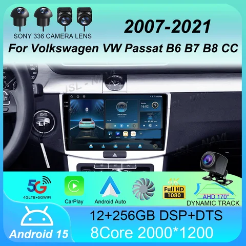 Car Radio Android 15 Carplay For Volkswagen VW Passat B6 B7 B8 CC 2007- 2021 Navigation GPS Multimedia Player WiFi+4G stereo BT