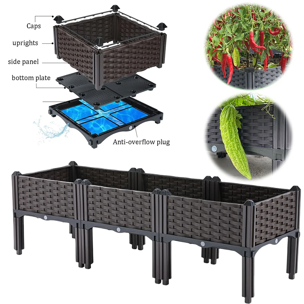 Plastic Raised Planter Box with Legs Planting Container Raised Bed Propagation Box for Patio Flower Fruit  Vegetable Growing