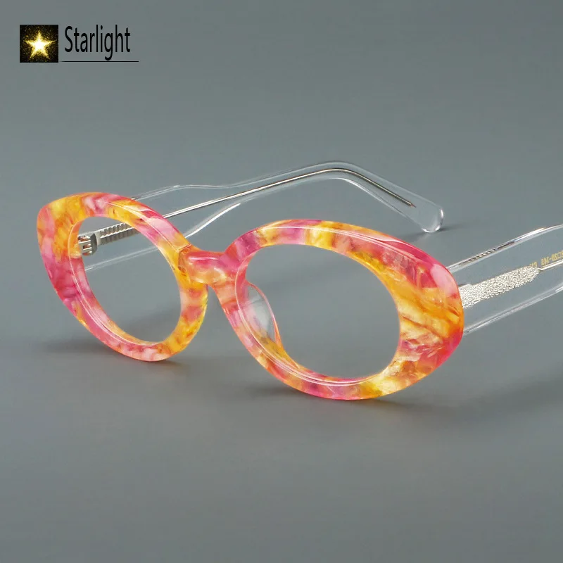 إطار نظارات بيضاوي سميك ملون للنساء والرجال نظارات قراءة للرجال من خلات لقصر النظر وصفة طبية بصرية بشعار مخصص نظارات عصرية
