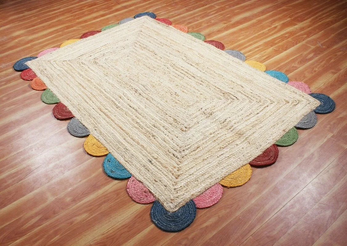 Carpet  Natural Jute and Cotton Rugs Floor Mat Geometric Jute Area Rug Natural Indian Style Braided Outdoor 5 X 8 Ft